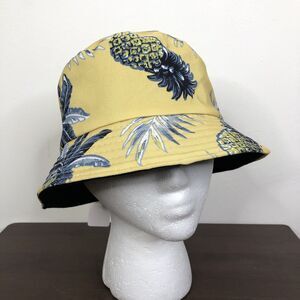 NEW Jeanne Simmons Yellow Blue Pineapple Print 100% Cotton Bucket Hat